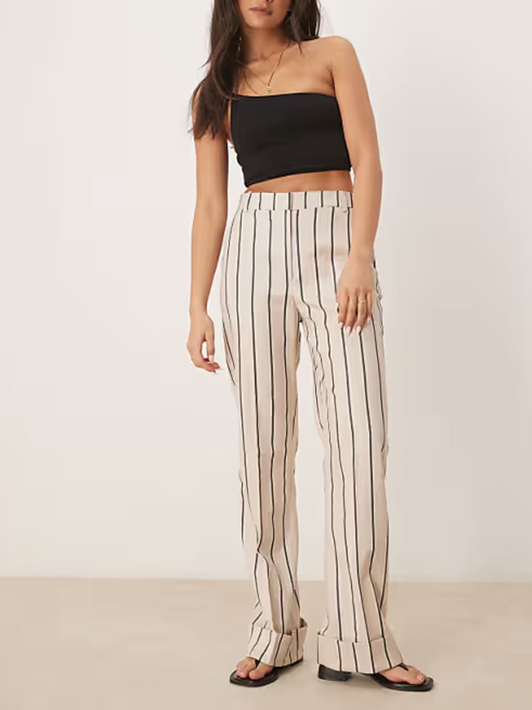 Woman wearing a pinstripe co-ord