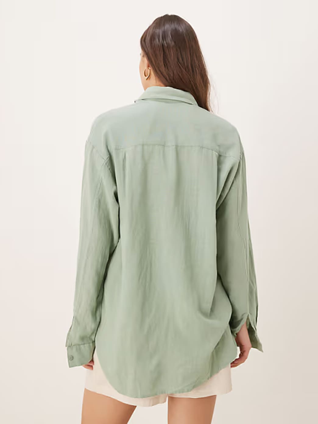 Sage linen shirt and shorts, back view