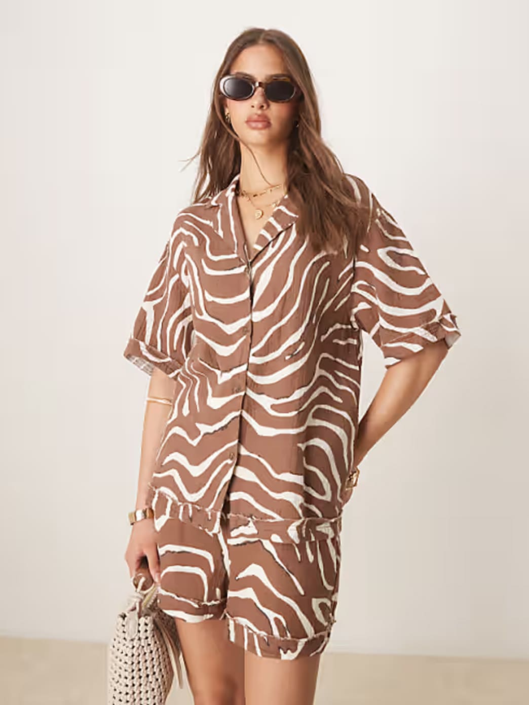 Zebra-print resort set, close view