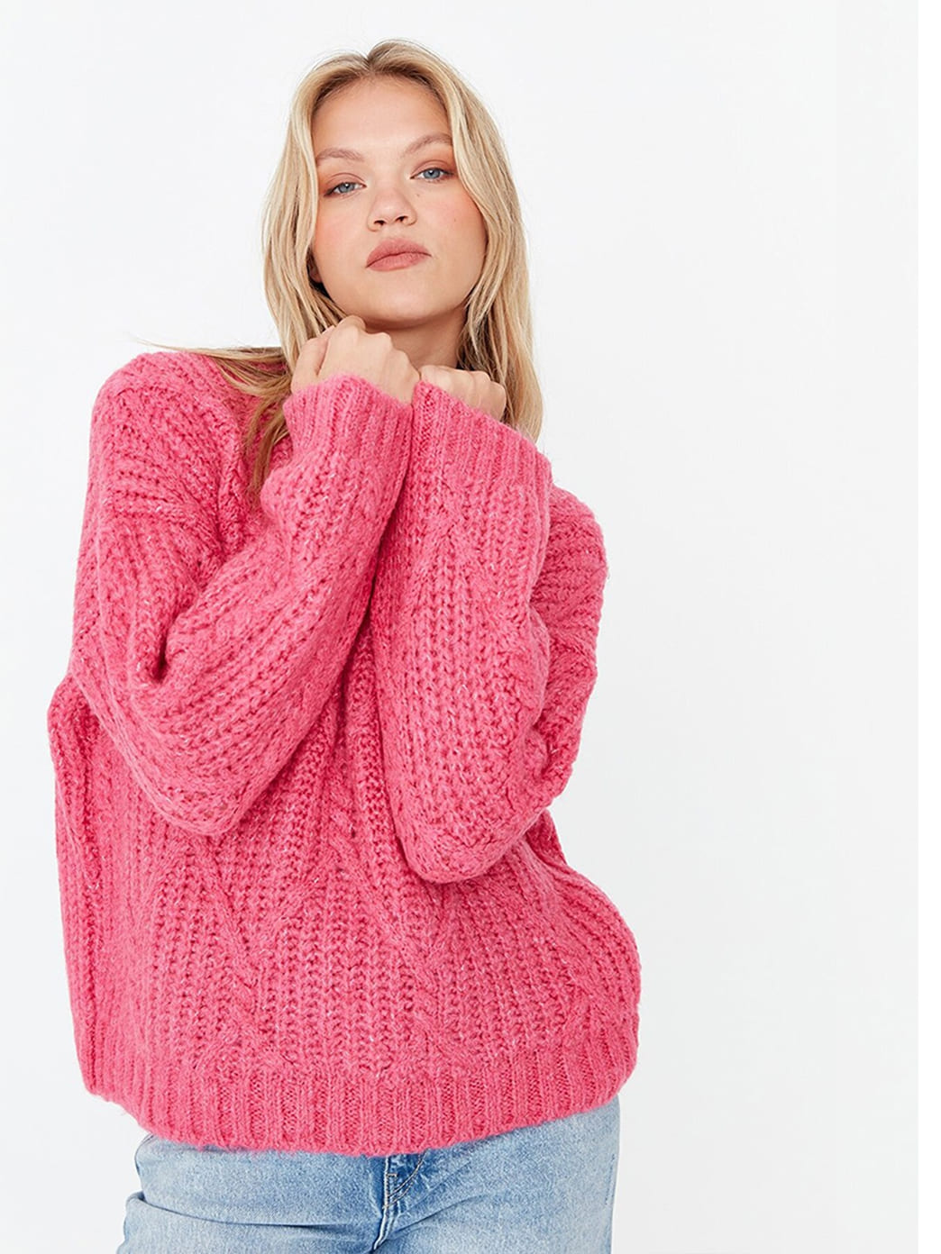 Rose cable-knit sweater