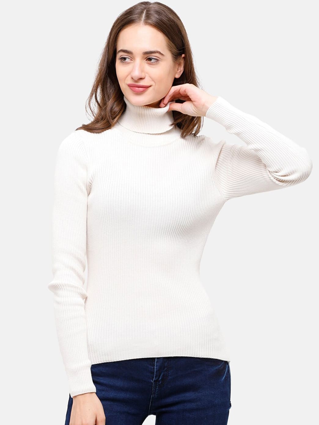 Ivory merino turtleneck, front view